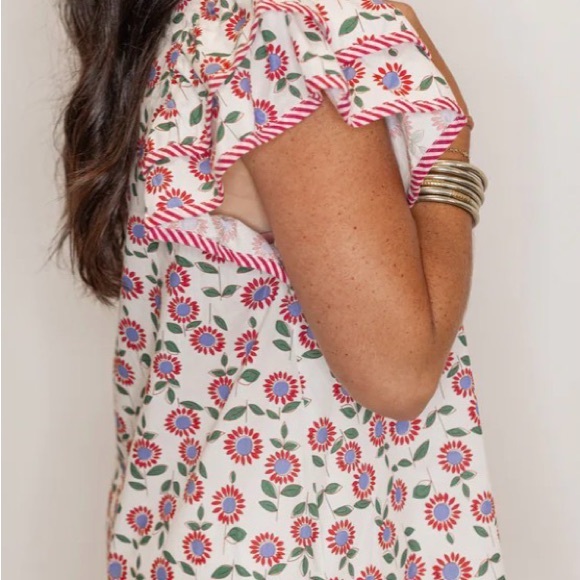 Entro Floral Blouse with Blue and Red Accents - Picture 3 of 11